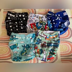 Alva baby Cloth Diaper Set of 5 Boy Prints Dragon Music Moon Cars